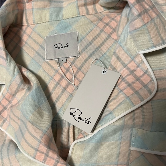 Rails Plaid Pastel Pajama Top NWT Kellen Candy Peach Size Large - Picture 3 of 6